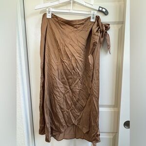 Elegant Brown Satin Wrap Skirt